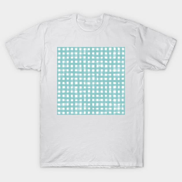 Beach day gingham tartan plaid in turquoise T-Shirt by FrancesPoff